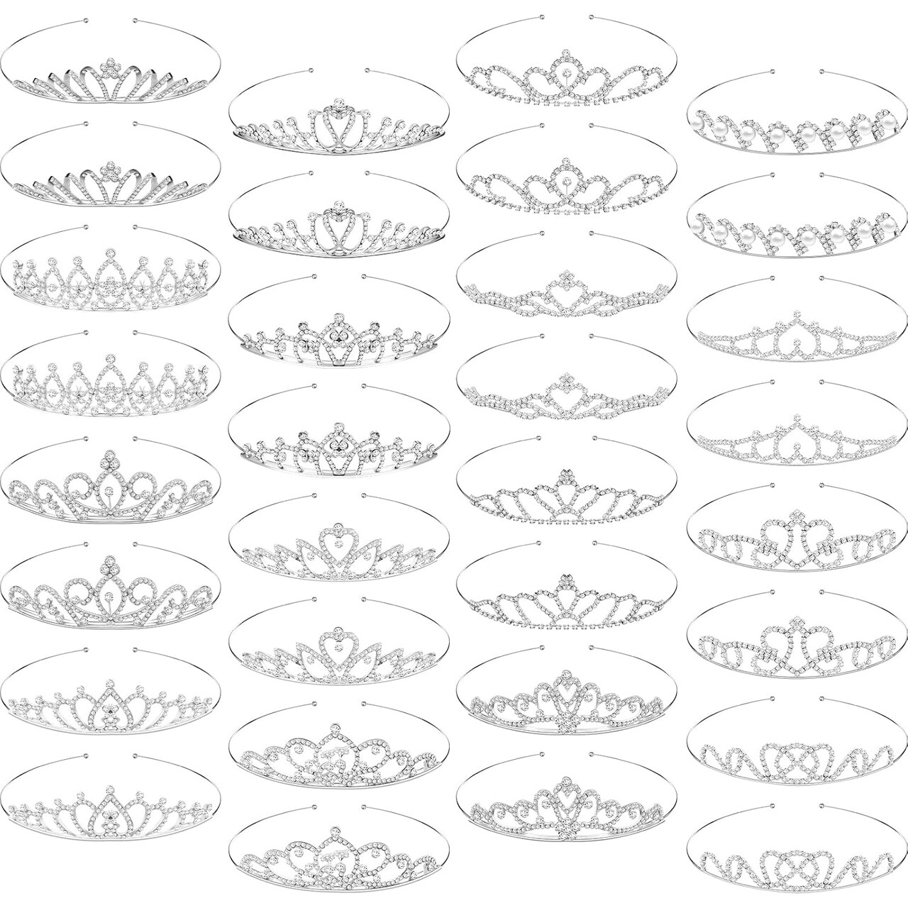 32 Pieces Girls Crystal Tiara Crown Rhinestone Tiara Headband Crystal Princess Tiaras Silver Heart Crown Headband